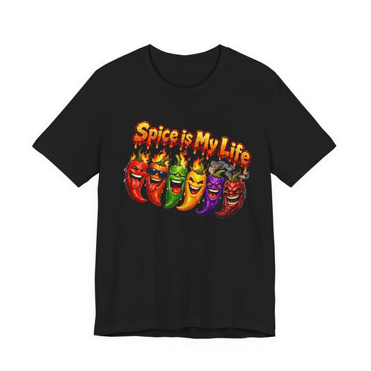 Spice Is My Life chili peppers T-Shirt | Colorful Hot Sauce Graphic
