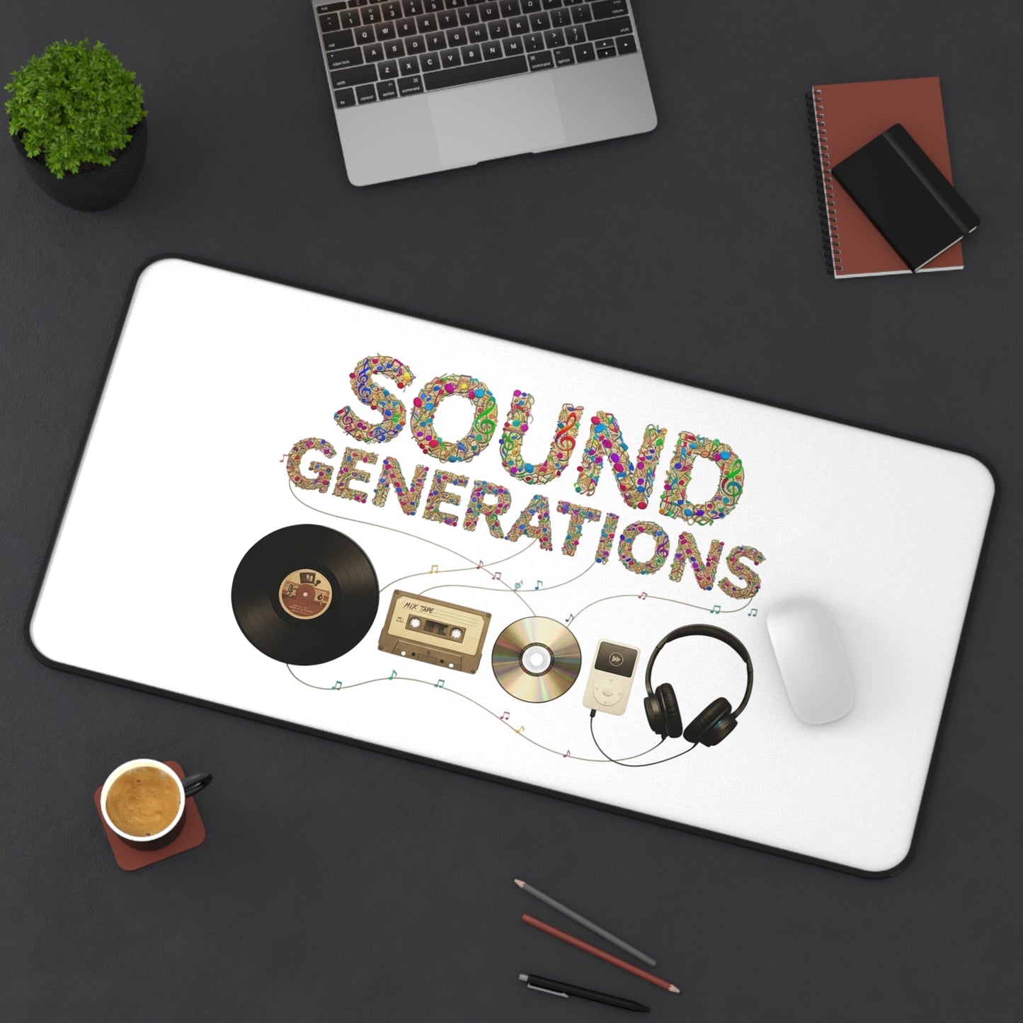 Desk Mat — "Sound Generations" Retro Music Gear Gaming/Work Desk Pad