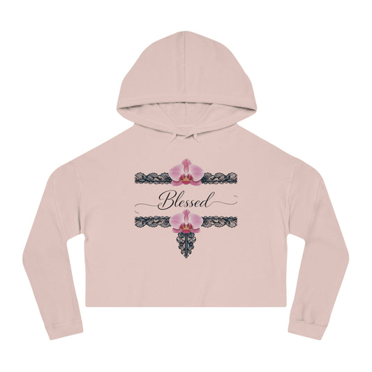Blessed Floral Cropped Hoodie — Women’s Pink Orchid Hooded Sweatshirt