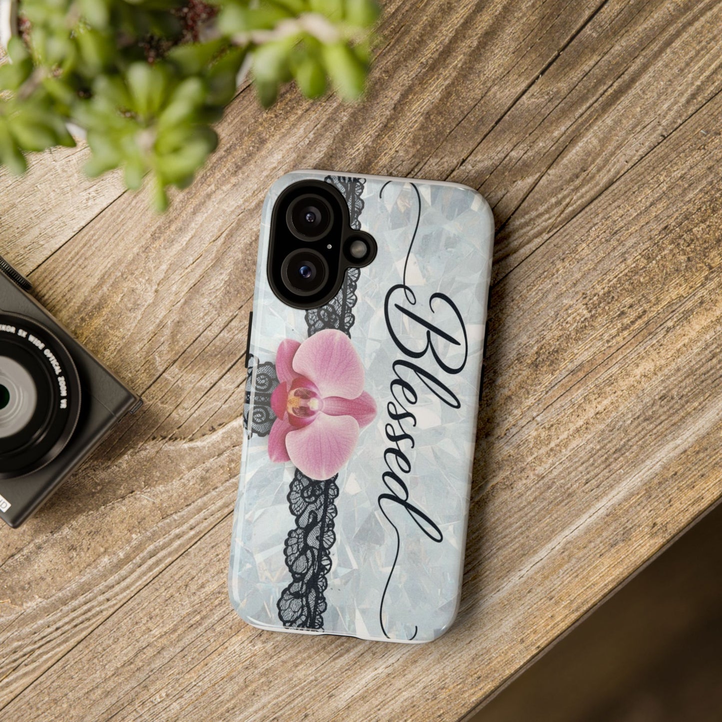 Blessed Pink Orchid Tough Phone Case — Floral Lace Protective Cover