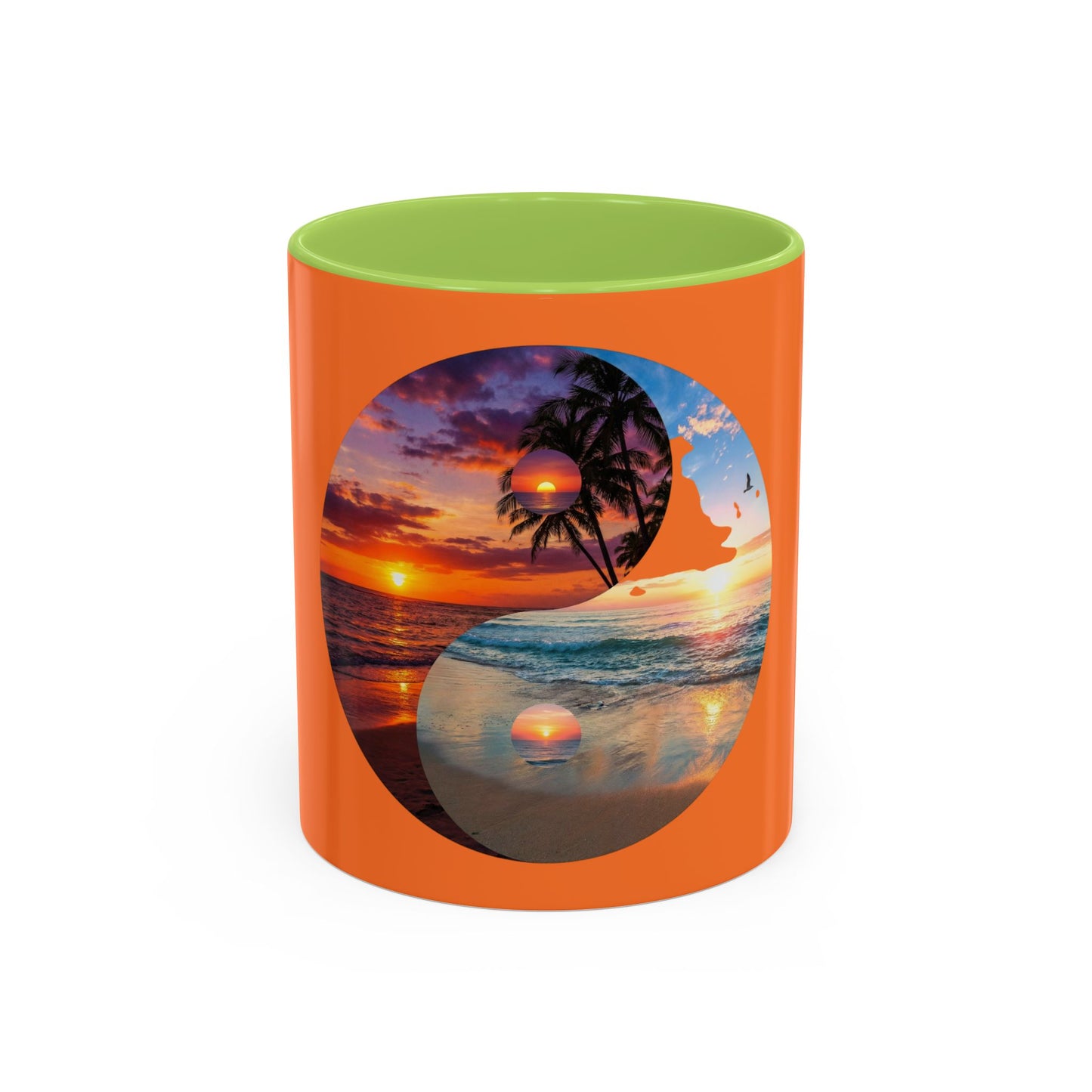 Sunset Yin Yang Beach Mug — Tropical Palm Sunrise Coffee Cup (11/15oz)