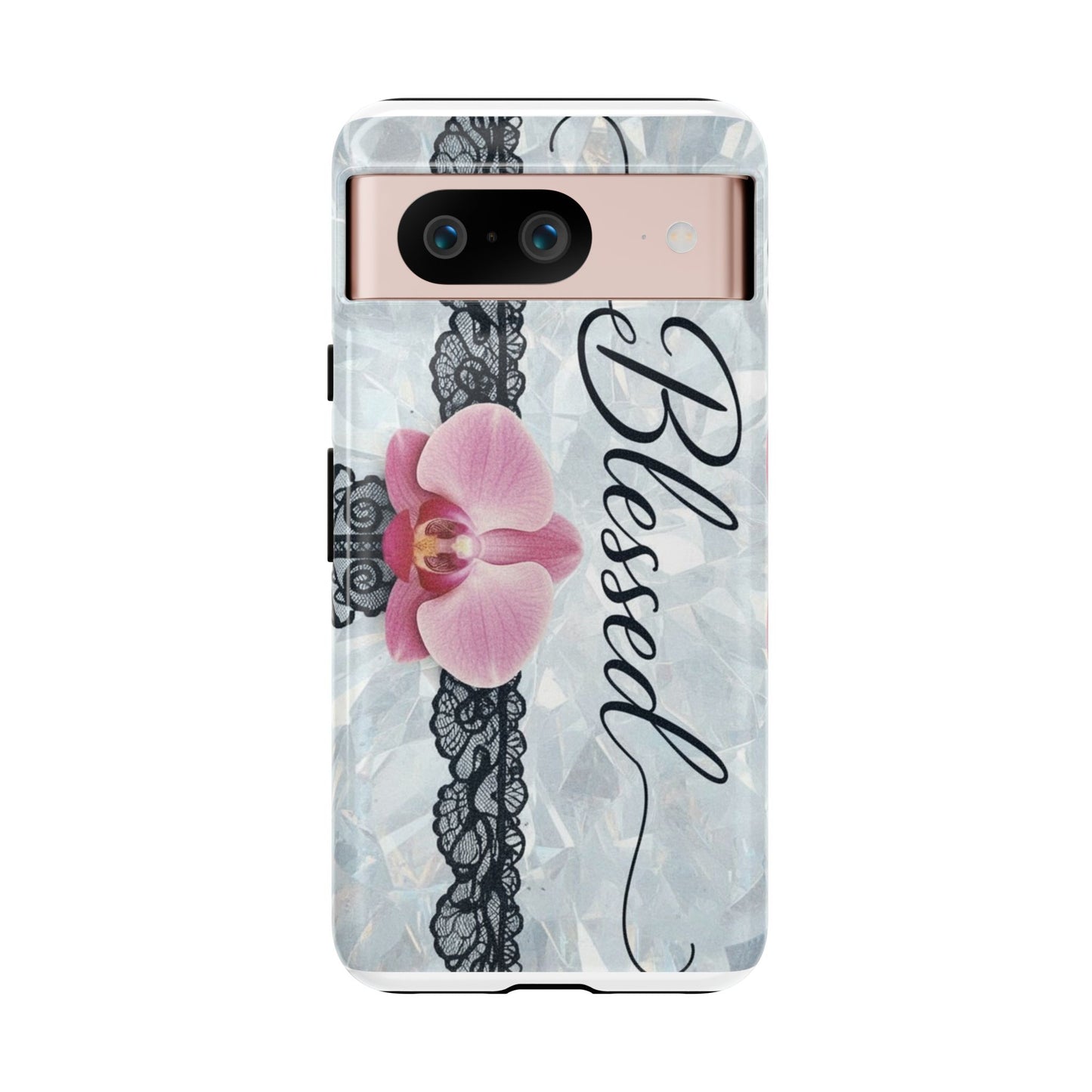 Blessed Pink Orchid Tough Phone Case — Floral Lace Protective Cover