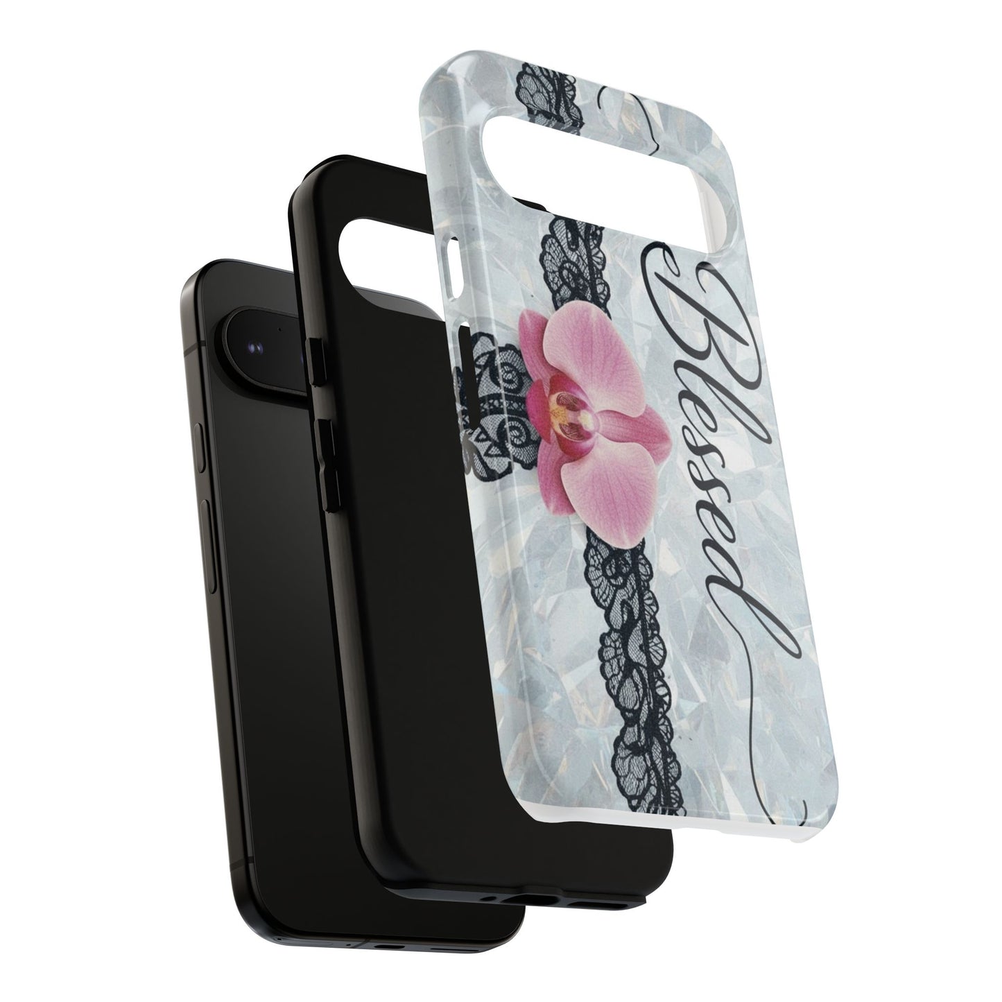 Blessed Pink Orchid Tough Phone Case — Floral Lace Protective Cover