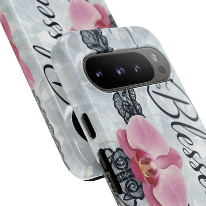 Blessed Pink Orchid Tough Phone Case — Floral Lace Protective Cover
