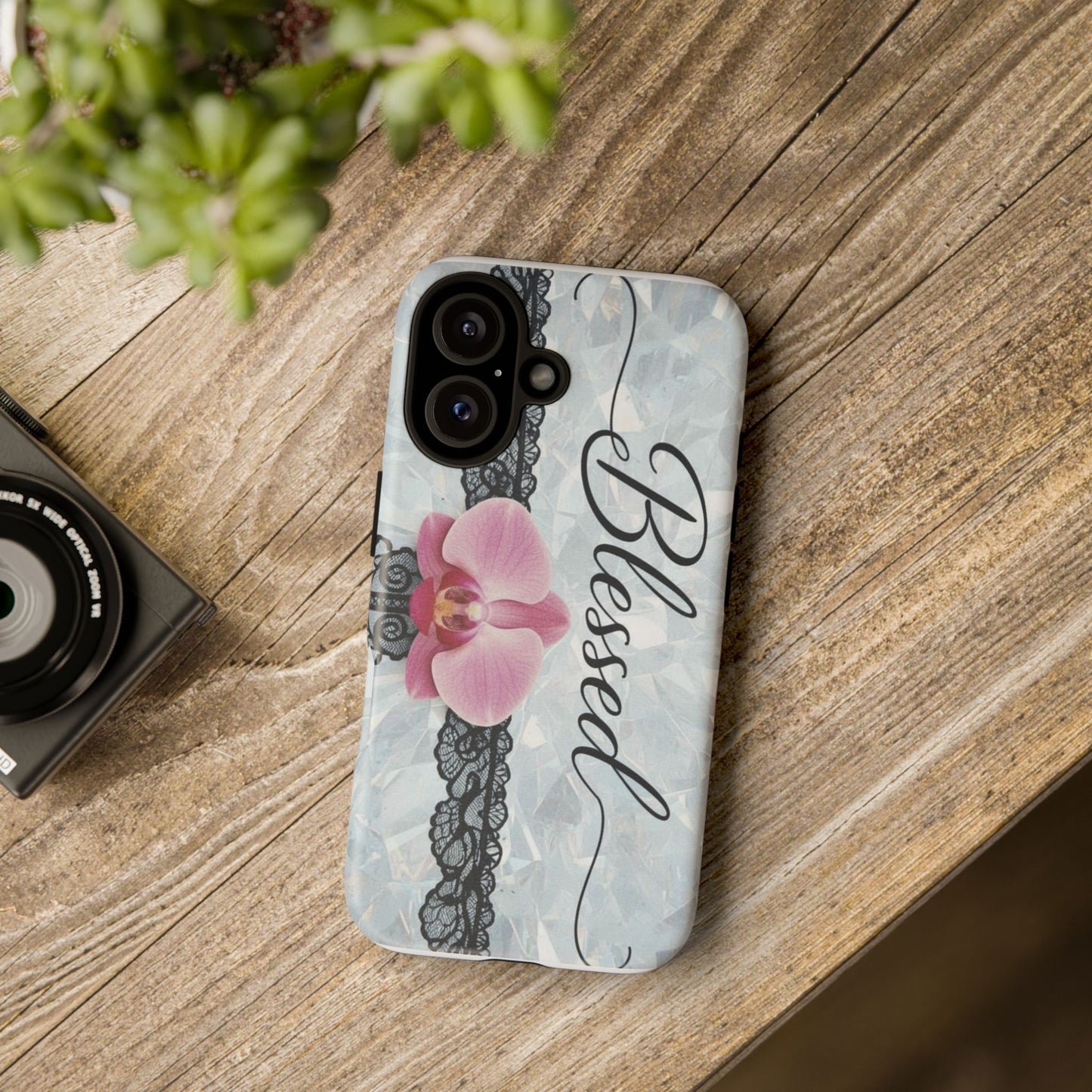 Blessed Pink Orchid Tough Phone Case — Floral Lace Protective Cover