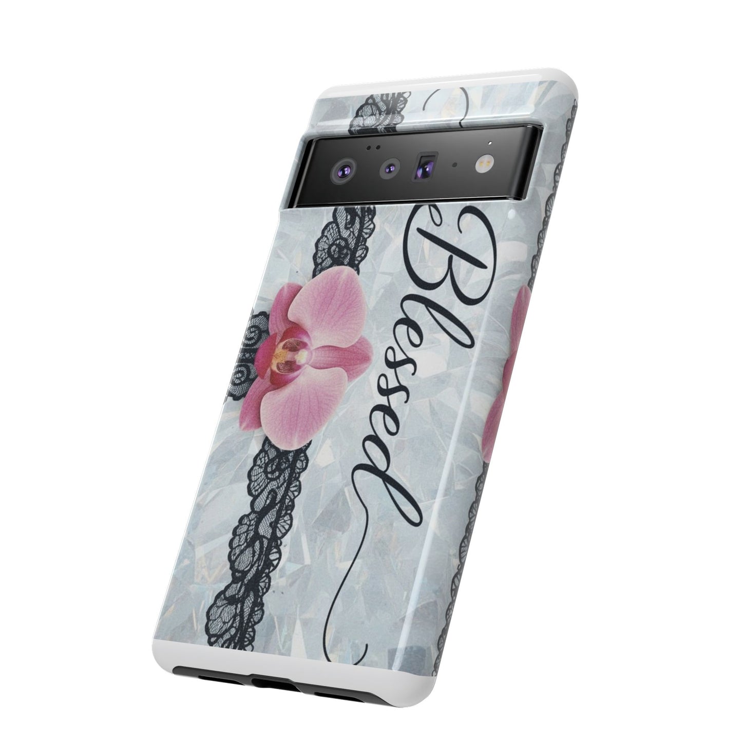 Blessed Pink Orchid Tough Phone Case — Floral Lace Protective Cover