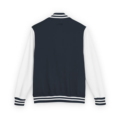 Tiger Eye Letterman Jacket — Red & White Varsity Jacket with Blue Tiger Eye Patch