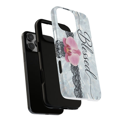 Blessed Pink Orchid Tough Phone Case — Floral Lace Protective Cover