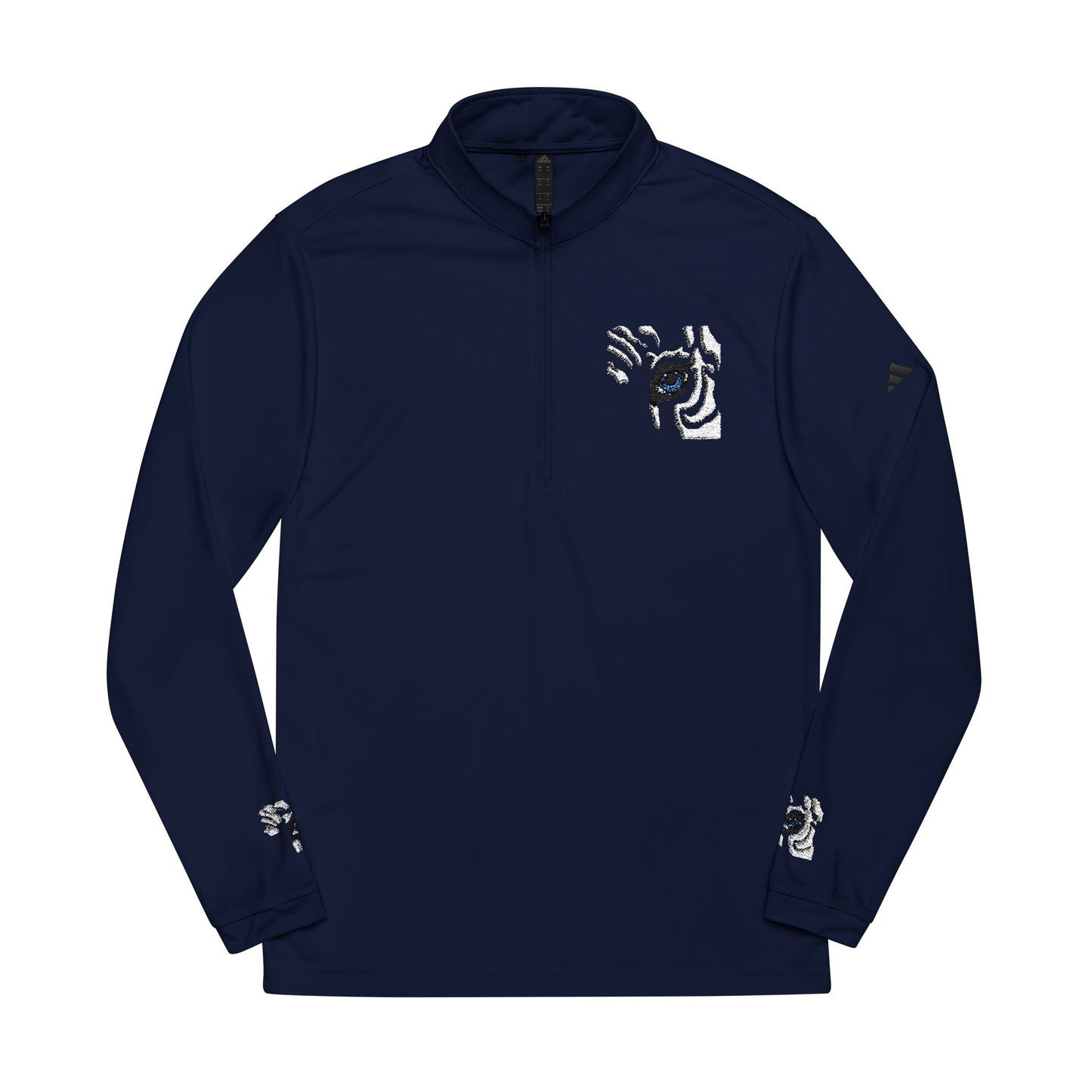 Embroidered White Quarter-Zip Pullover — Minimal Eye Motif