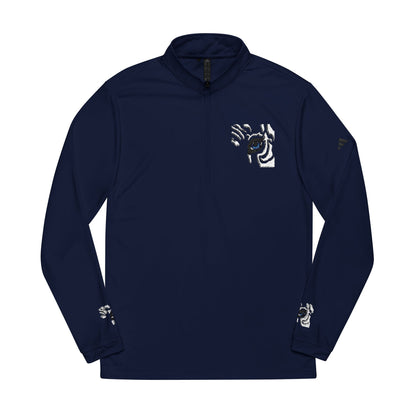 Embroidered White Quarter-Zip Pullover — Minimal Eye Motif