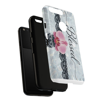 Blessed Pink Orchid Tough Phone Case — Floral Lace Protective Cover