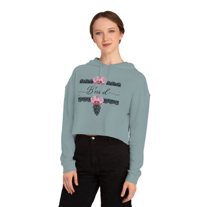 Blessed Floral Cropped Hoodie — Women’s Pink Orchid Hooded Sweatshirt