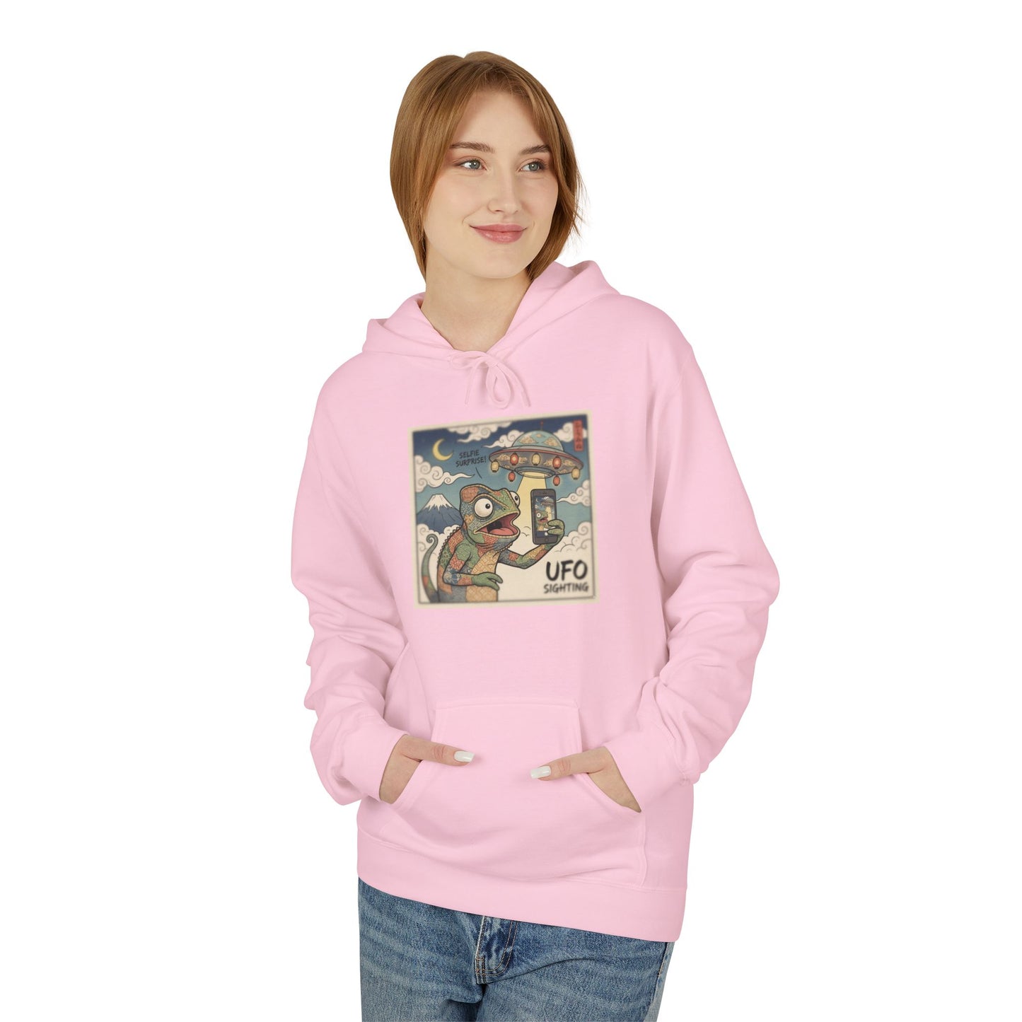 UFO Surfing Hoodie — Retro Alien Surfing Graphic Pullover