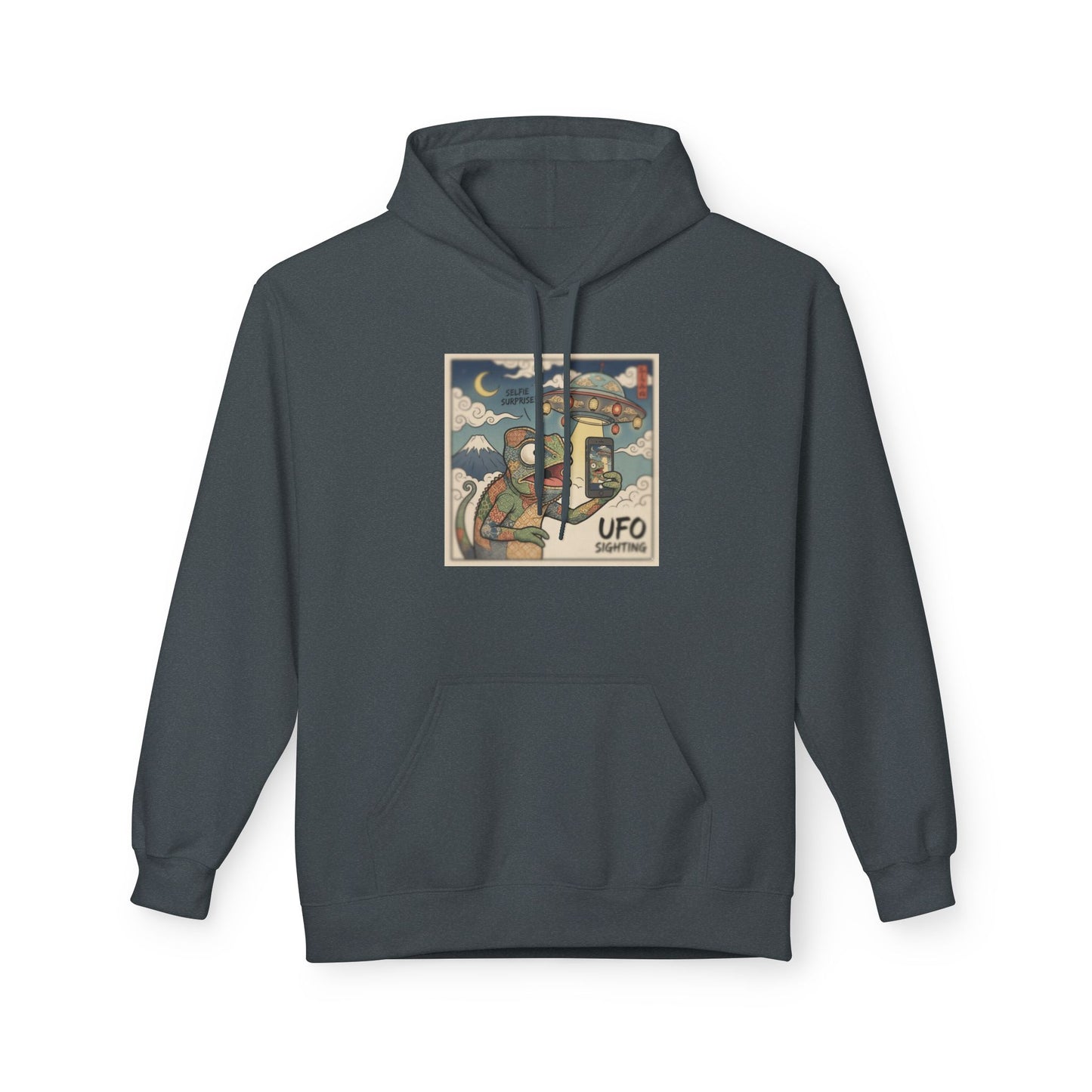 UFO Surfing Hoodie — Retro Alien Surfing Graphic Pullover