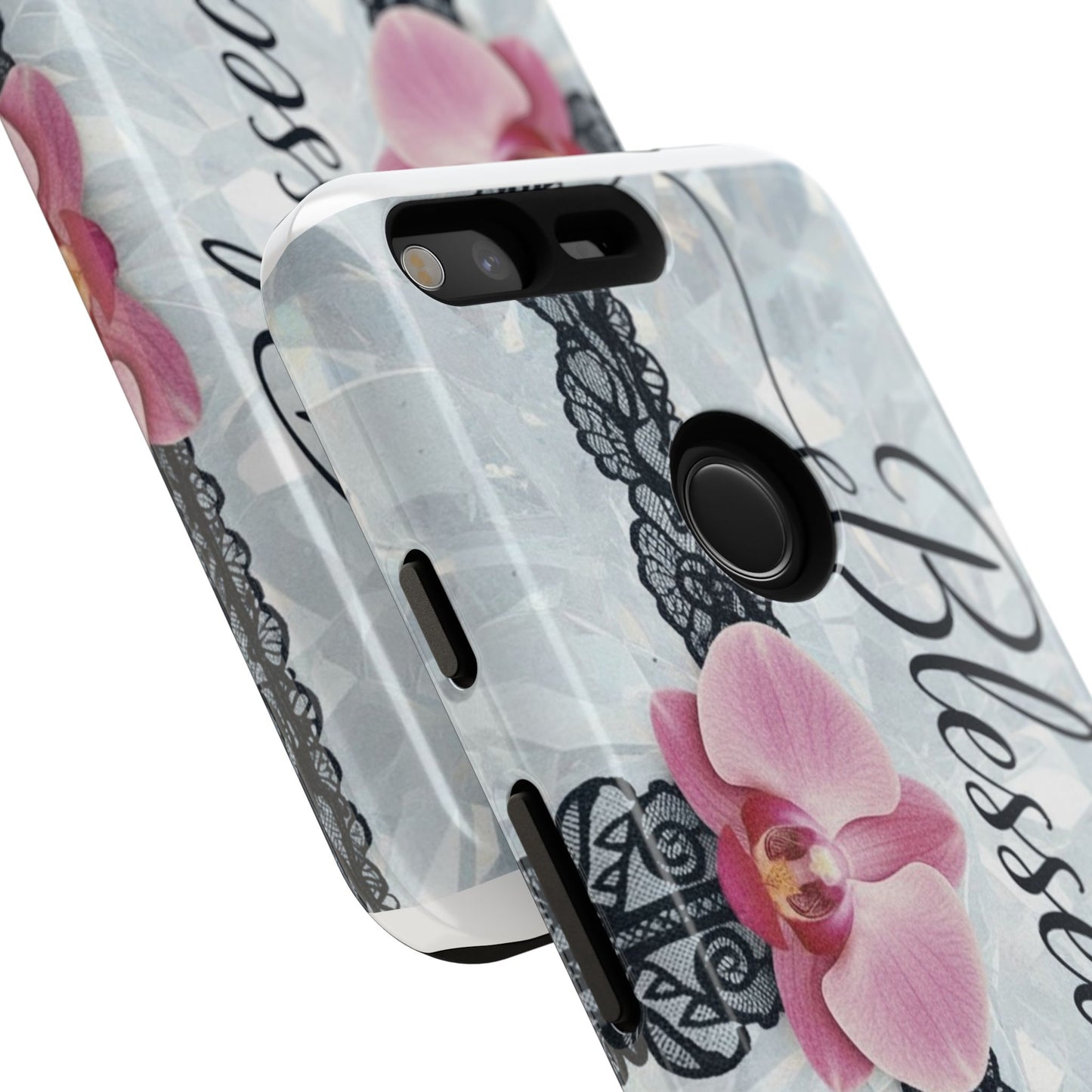 Blessed Pink Orchid Tough Phone Case — Floral Lace Protective Cover