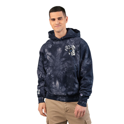 Tie-Dye Embroidered Hoodie — Black Swirl Champion Style
