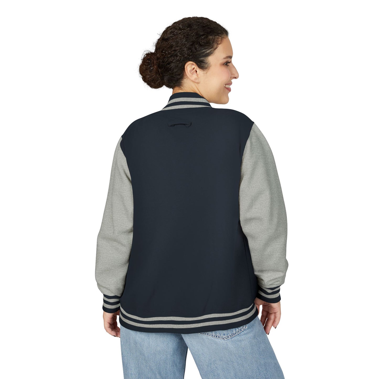 Tiger Eye Letterman Jacket — Red & White Varsity Jacket with Blue Tiger Eye Patch