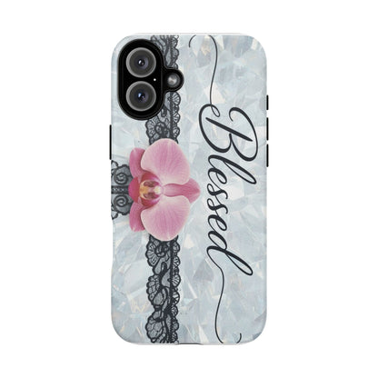 Blessed Pink Orchid Tough Phone Case — Floral Lace Protective Cover