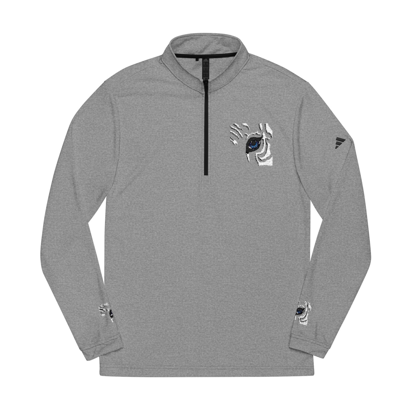 Embroidered White Quarter-Zip Pullover — Minimal Eye Motif