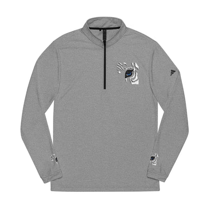 Embroidered White Quarter-Zip Pullover — Minimal Eye Motif