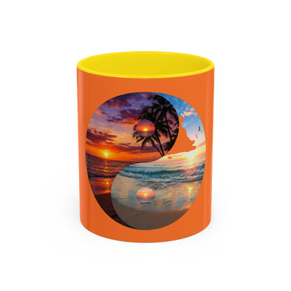 Sunset Yin Yang Beach Mug — Tropical Palm Sunrise Coffee Cup (11/15oz)