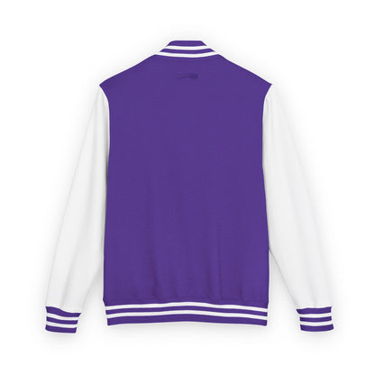 Tiger Eye Letterman Jacket — Red & White Varsity Jacket with Blue Tiger Eye Patch