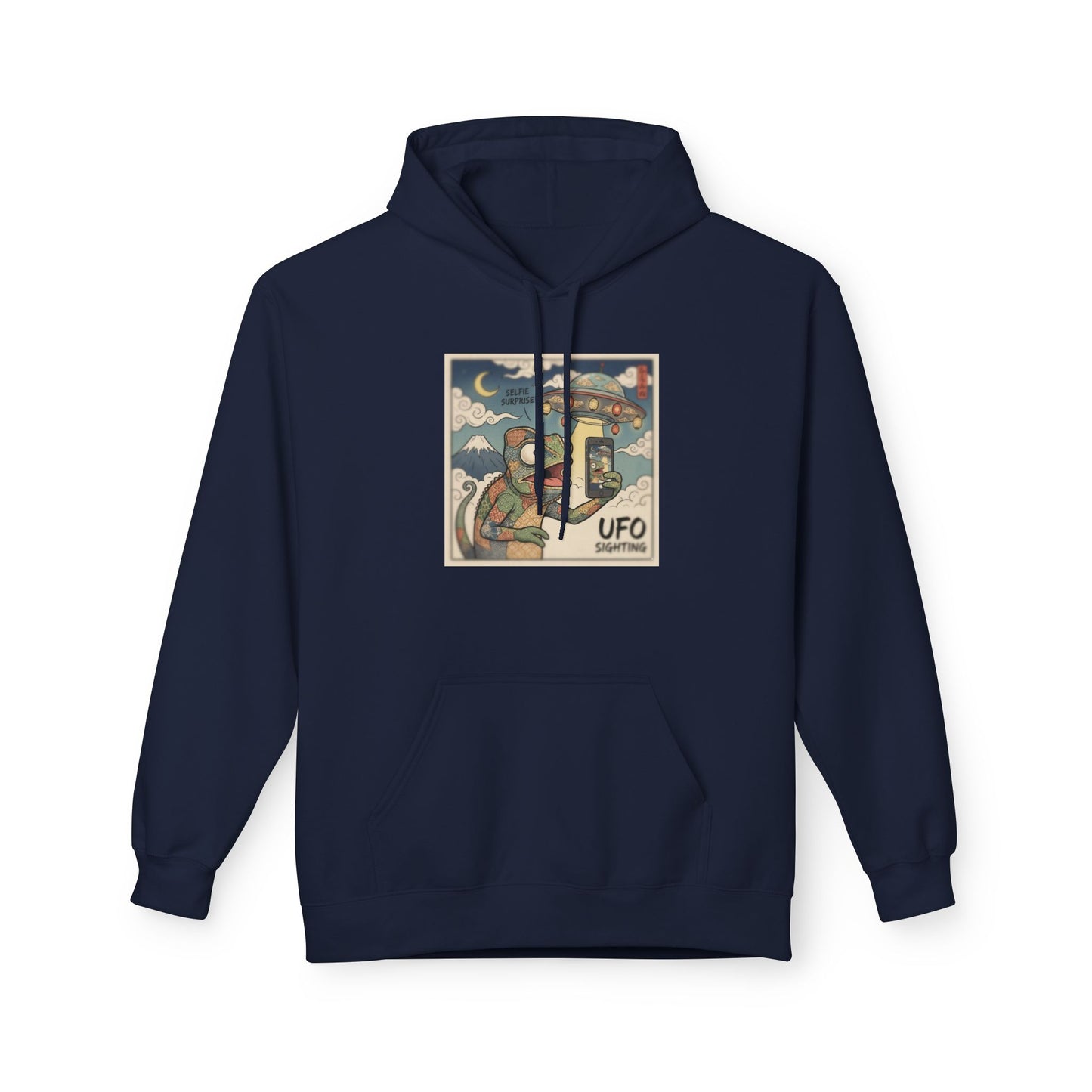 UFO Surfing Hoodie — Retro Alien Surfing Graphic Pullover