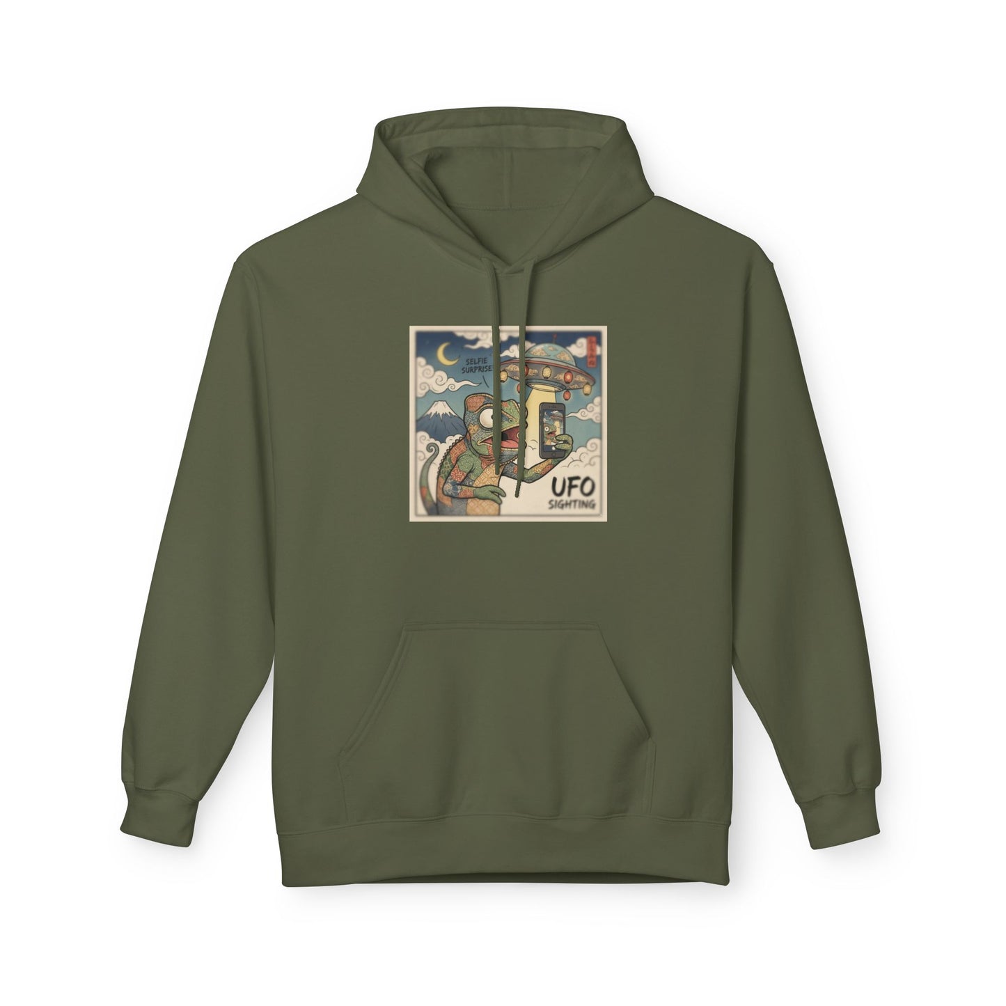 UFO Surfing Hoodie — Retro Alien Surfing Graphic Pullover