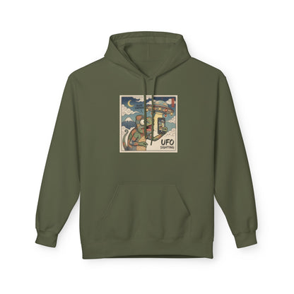 UFO Surfing Hoodie — Retro Alien Surfing Graphic Pullover