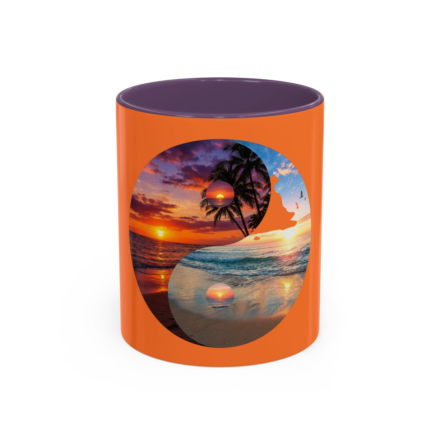 Sunset Yin Yang Beach Mug — Tropical Palm Sunrise Coffee Cup (11/15oz)