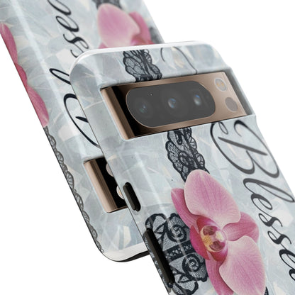 Blessed Pink Orchid Tough Phone Case — Floral Lace Protective Cover