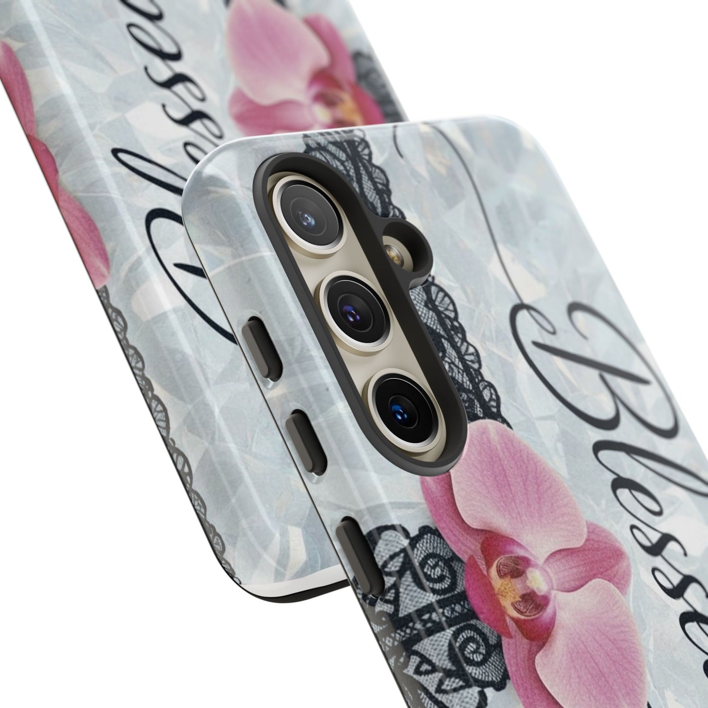 Blessed Pink Orchid Tough Phone Case — Floral Lace Protective Cover