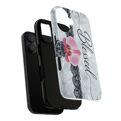 Blessed Pink Orchid Tough Phone Case — Floral Lace Protective Cover