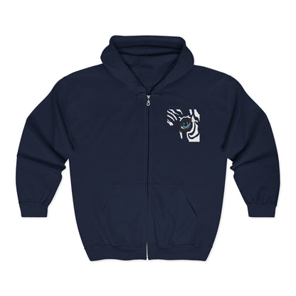 Zebra Eye Zip Hoodie — Black Minimalist Animal Print Full-Zip Sweatshirt