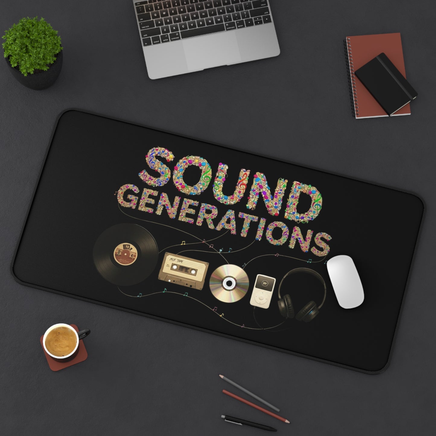 Sound Generations Desk Mat — Retro Vinyl, Cassette & Headphones Mousepad