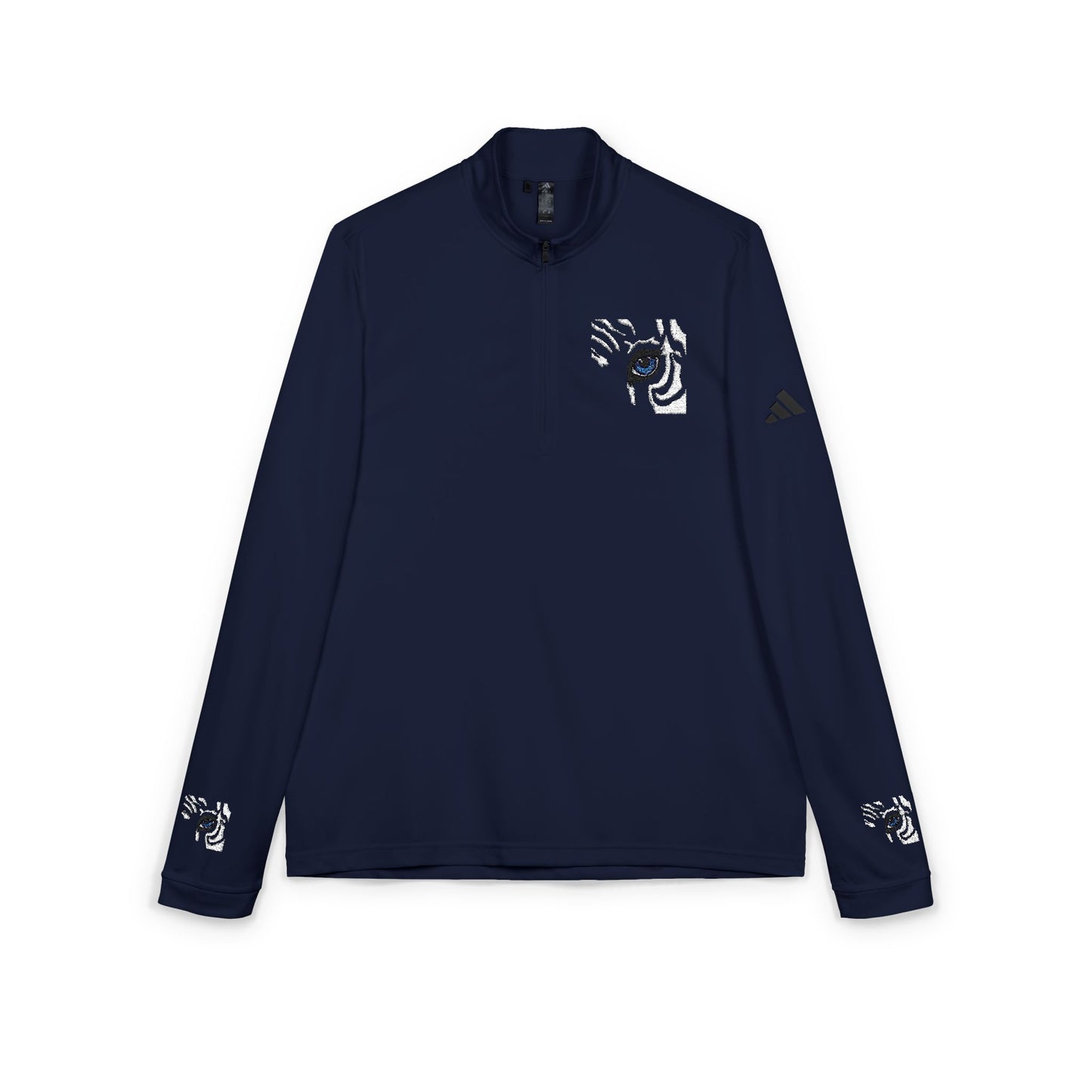 Embroidered White Quarter-Zip Pullover — Minimal Eye Motif