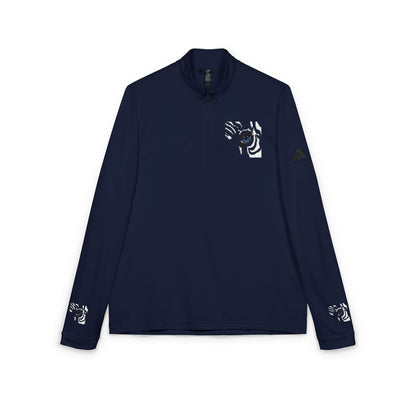 Embroidered White Quarter-Zip Pullover — Minimal Eye Motif