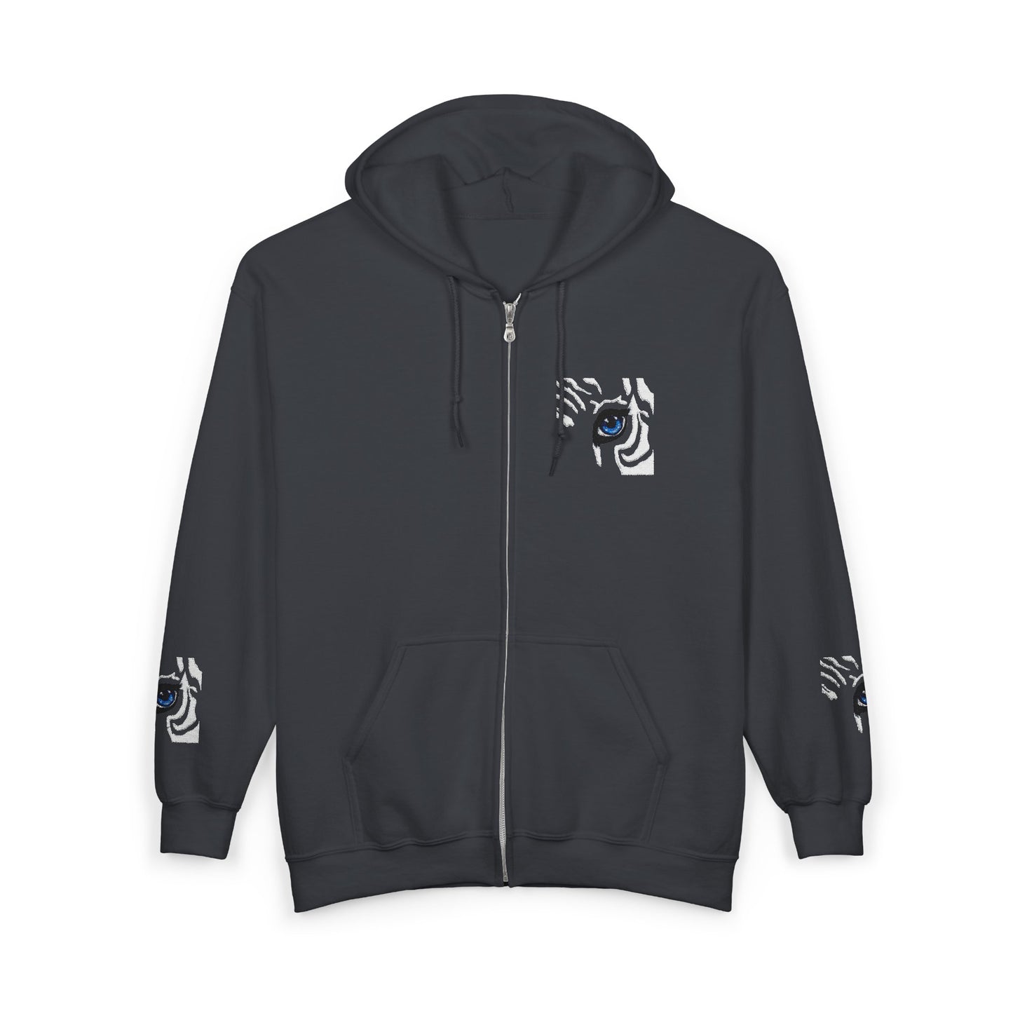Zebra Eye Zip Hoodie — Minimal Animal Print Full-Zip Sweatshirt
