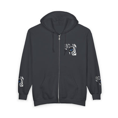 Zebra Eye Zip Hoodie — Minimal Animal Print Full-Zip Sweatshirt