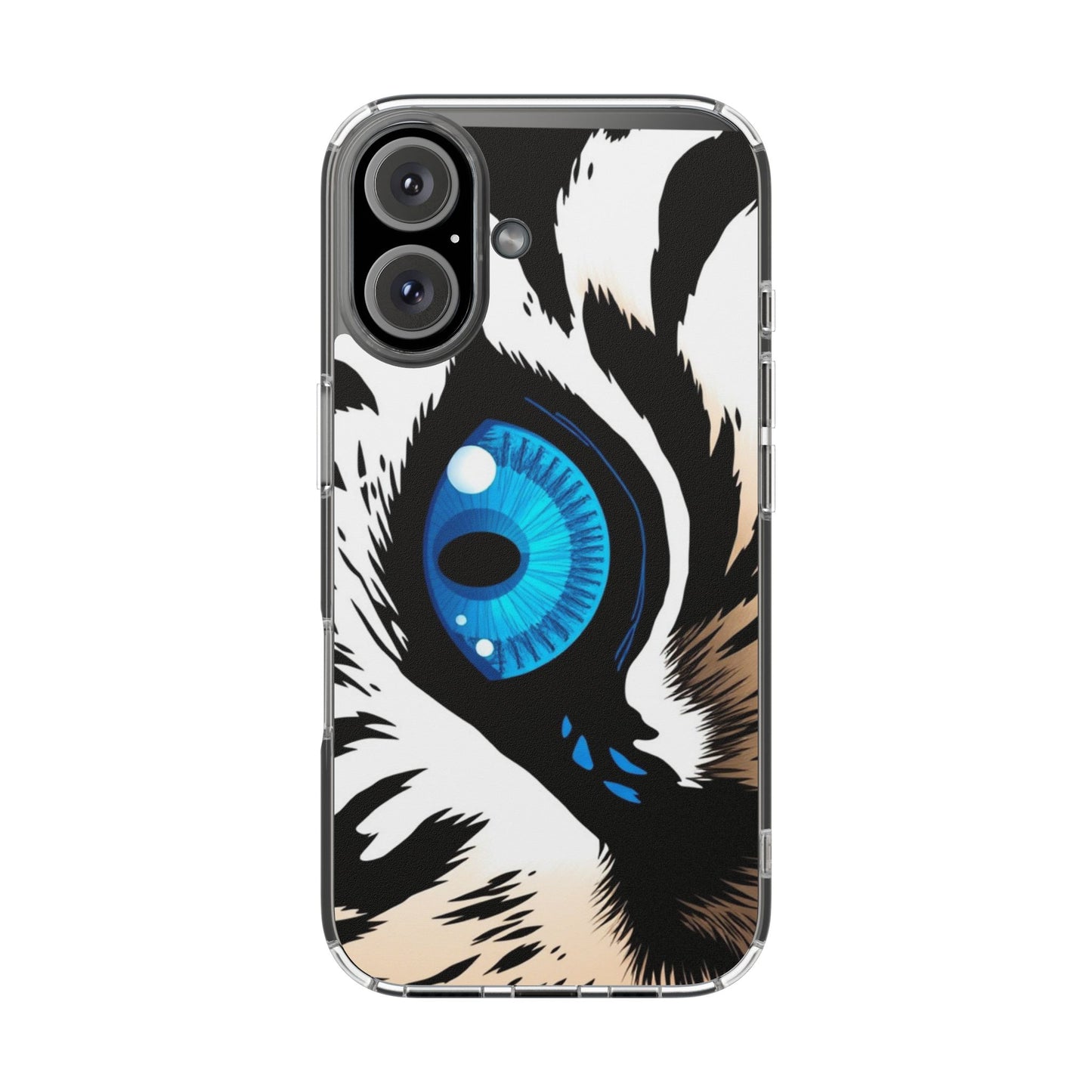 Clear Magnetic Phone Case — Blue Tiger Eye Design, Impact-Resistant Protective Cover