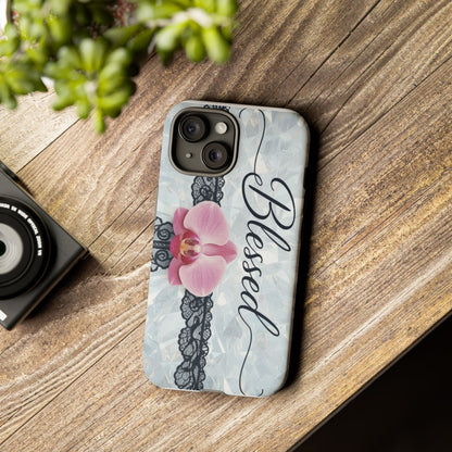 Blessed Pink Orchid Tough Phone Case — Floral Lace Protective Cover