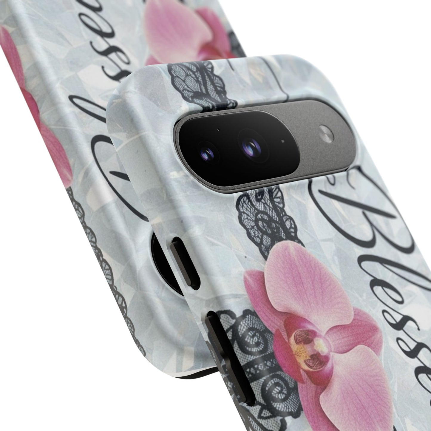 Blessed Pink Orchid Tough Phone Case — Floral Lace Protective Cover