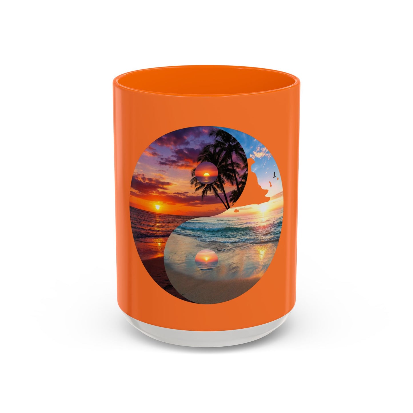 Sunset Yin Yang Beach Mug — Tropical Palm Sunrise Coffee Cup (11/15oz)
