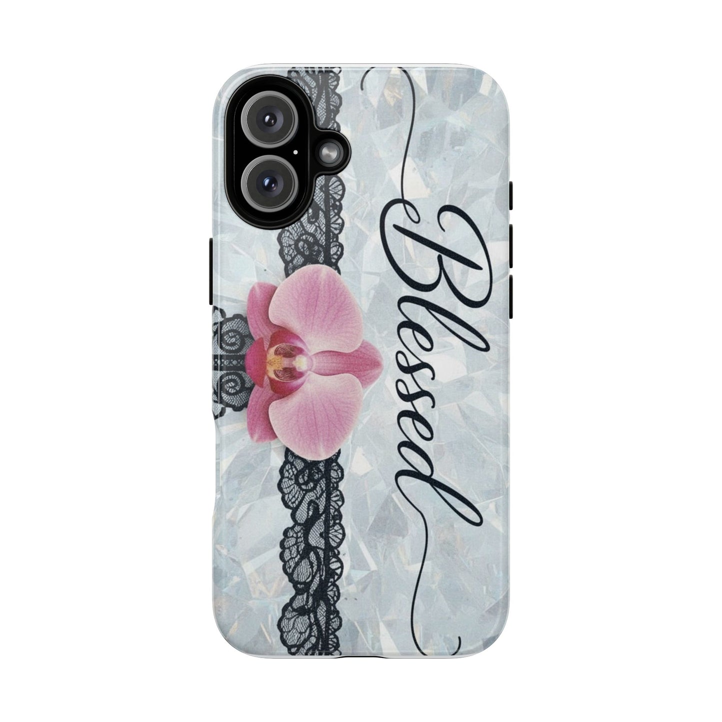 Blessed Pink Orchid Tough Phone Case — Floral Lace Protective Cover