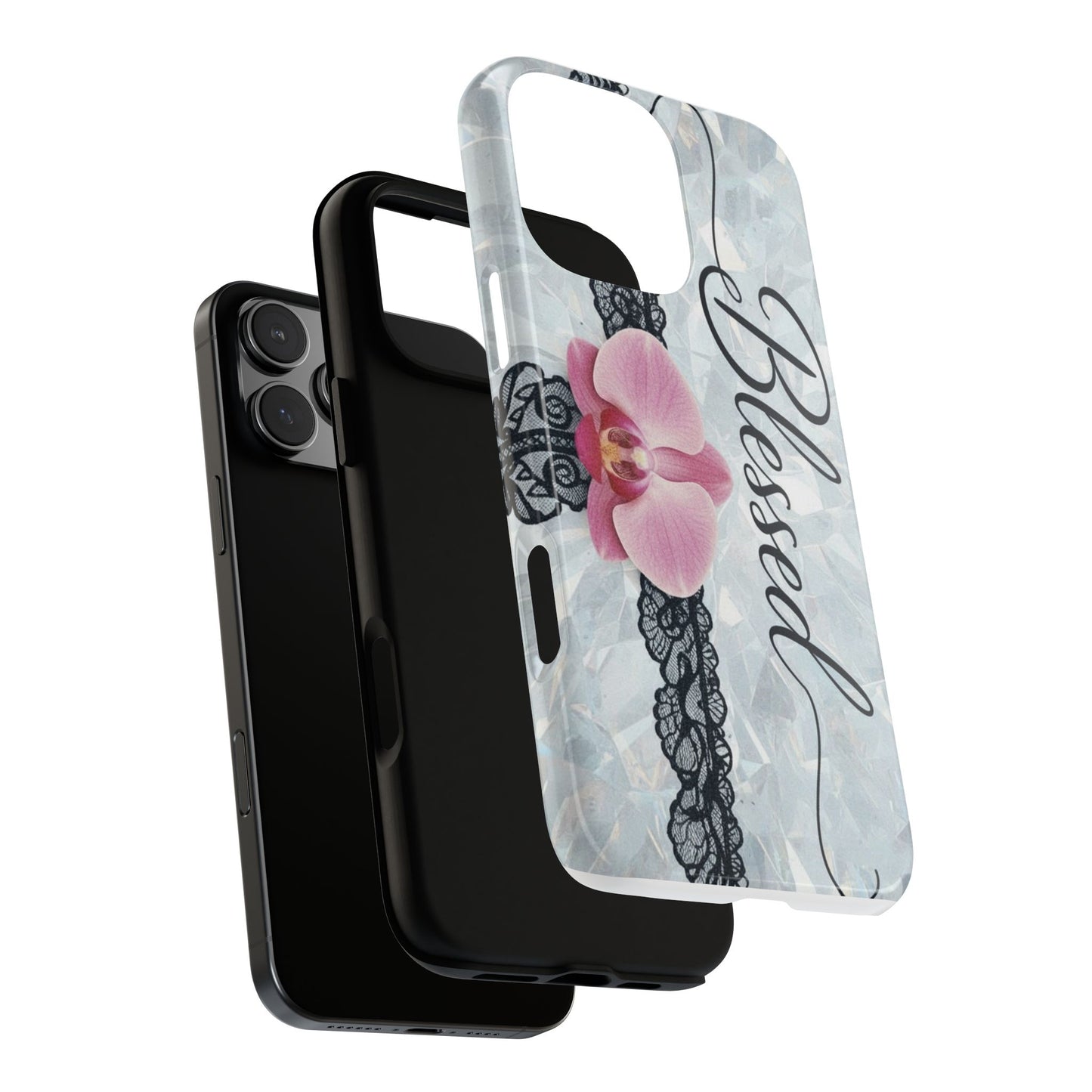 Blessed Pink Orchid Tough Phone Case — Floral Lace Protective Cover