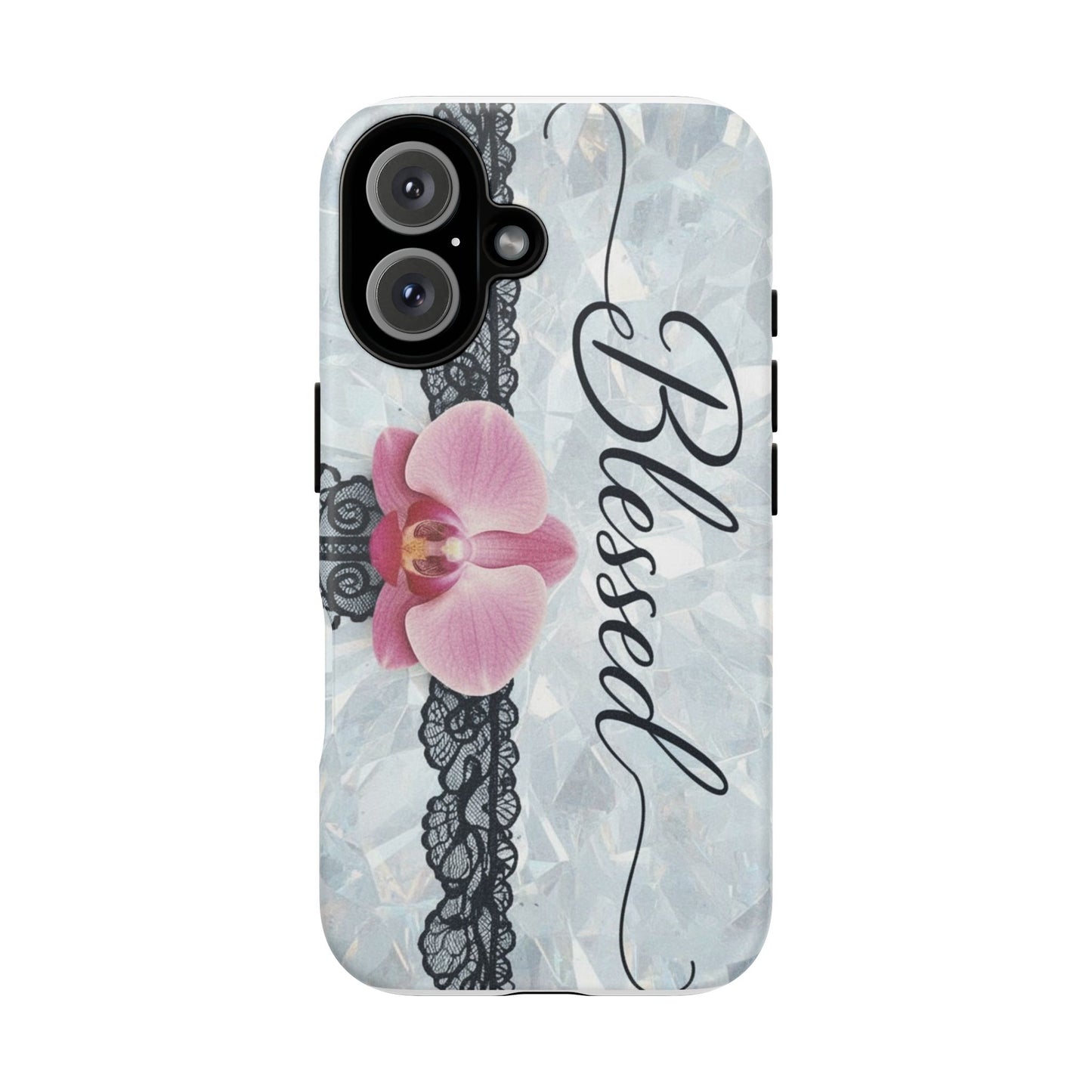 Blessed Pink Orchid Tough Phone Case — Floral Lace Protective Cover