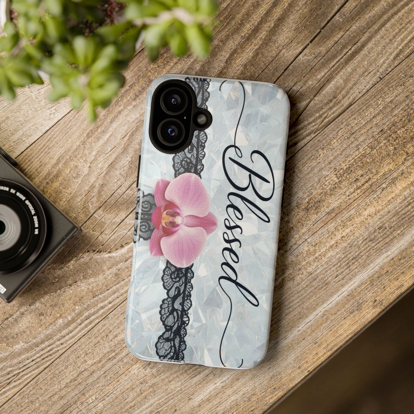 Blessed Pink Orchid Tough Phone Case — Floral Lace Protective Cover