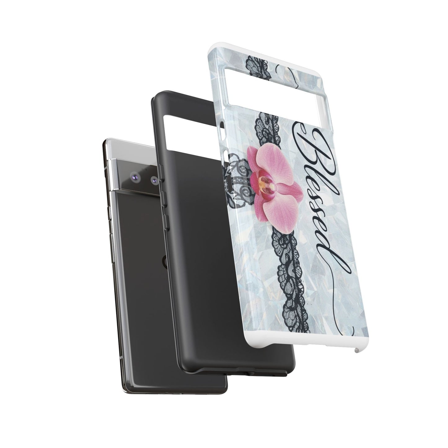 Blessed Pink Orchid Tough Phone Case — Floral Lace Protective Cover