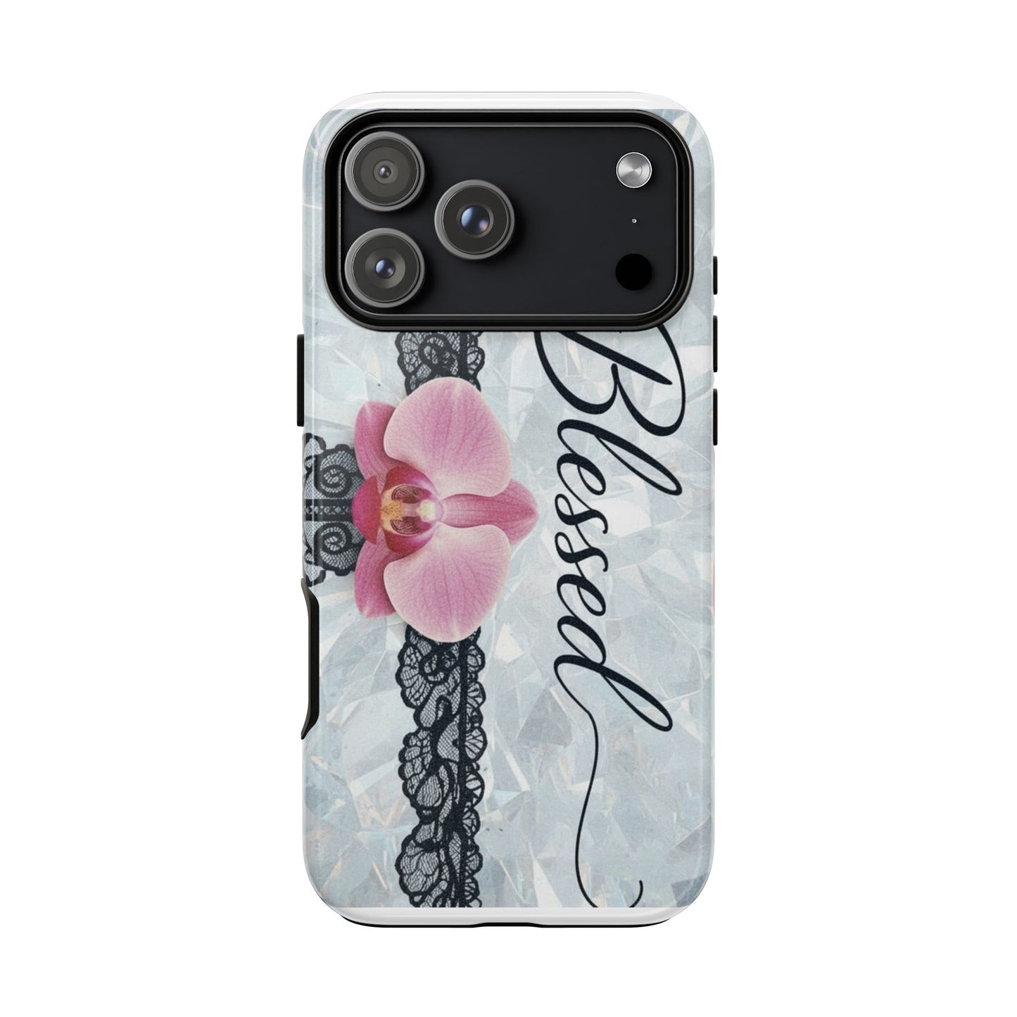 Blessed Pink Orchid Tough Phone Case — Floral Lace Protective Cover