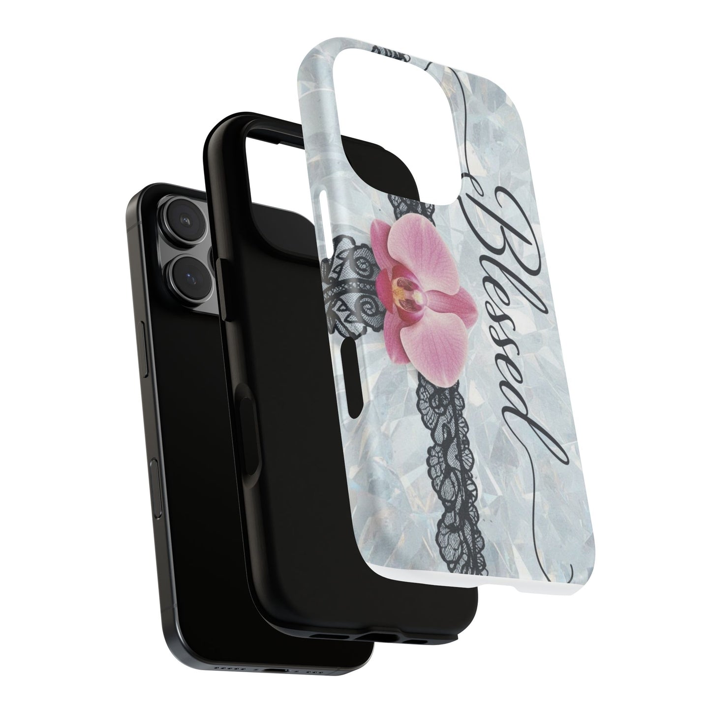 Blessed Pink Orchid Tough Phone Case — Floral Lace Protective Cover